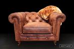 Originele England Chesterfield clubfauteuil, Huis en Inrichting, Fauteuils, Ophalen, Gebruikt, 75 tot 100 cm, Leer
