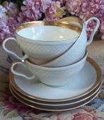 Set van 3 brocante kopjes met schotel, crème/goud, Bavaria, Antiek en Kunst, Ophalen of Verzenden