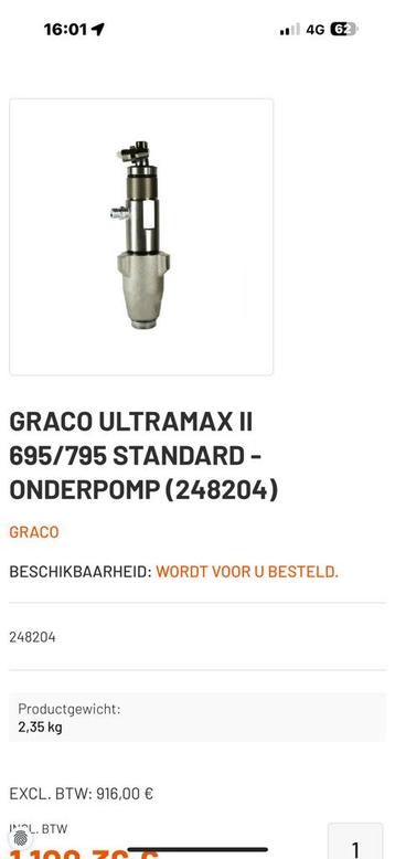 GRACO ULTRAMAX II 695/795 STANDARD - ONDERPOMP  beschikbaar voor biedingen