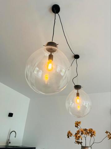 Set van 2 glazen moderne hanglampen met zwart beschikbaar voor biedingen