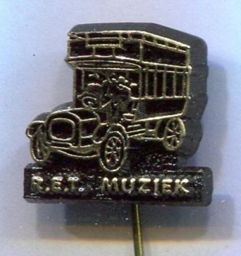 R.E.T. muziek goud op zwart plastic speldje ( D_185 ), Verzamelen, Speldjes, Pins en Buttons, Zo goed als nieuw, Speldje of Pin