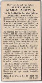 zr. Dorothea Brouwers 1885 Oisterwijk + 1941 Kaatsheuvel, Verzamelen, Bidprentjes en Rouwkaarten, Verzenden, Bidprentje