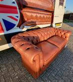 Chesterfield bank cognac / kastanje bruin leer., Huis en Inrichting, Ophalen, Gebruikt, 150 tot 200 cm, Leer