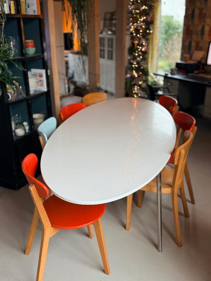 Ovale witte Eettafel - 8 personen, Huis en Inrichting, Tafels | Eettafels, Gebruikt, 100 tot 150 cm, 200 cm of meer, Vijf personen of meer