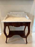 Marmeren tafeltje, Huis en Inrichting, Tafels | Bijzettafels, Minder dan 55 cm, Gebruikt, Rond, Hout