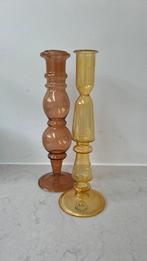 2 glazen kandelaars oranje geel A La / Anna Nina / Sissy Boy, Minder dan 25 cm, Overige materialen, Ophalen of Verzenden, Kandelaar