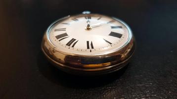 GROOT en ZWAAR zakhorloge zilver in dubbele kast London 1844 beschikbaar voor biedingen