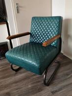 Ruit leder industrieel petrol buisframe met hout, Huis en Inrichting, Fauteuils, Ophalen, Metaal, 75 tot 100 cm, Zo goed als nieuw