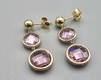 Gouden Vintage oorbellen edelsteen roze toermalijn. 2025/489