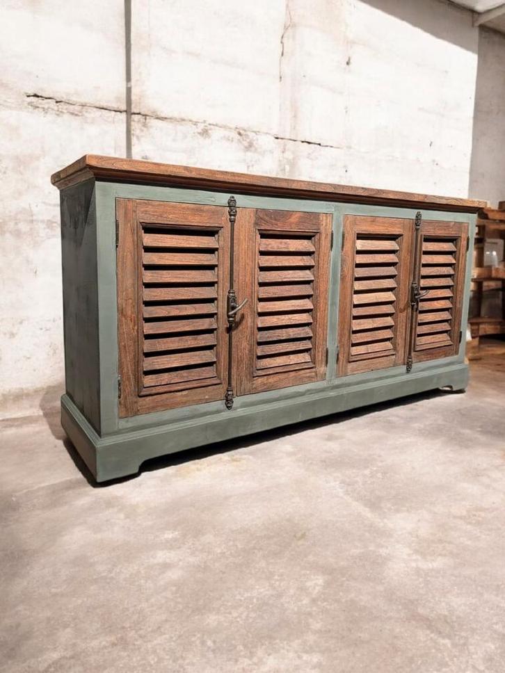 Landelijk louvre dressoir buffetkast hofzz ibiza boho kasten, Huis en Inrichting, Kasten | Dressoirs, Zo goed als nieuw, 150 tot 200 cm