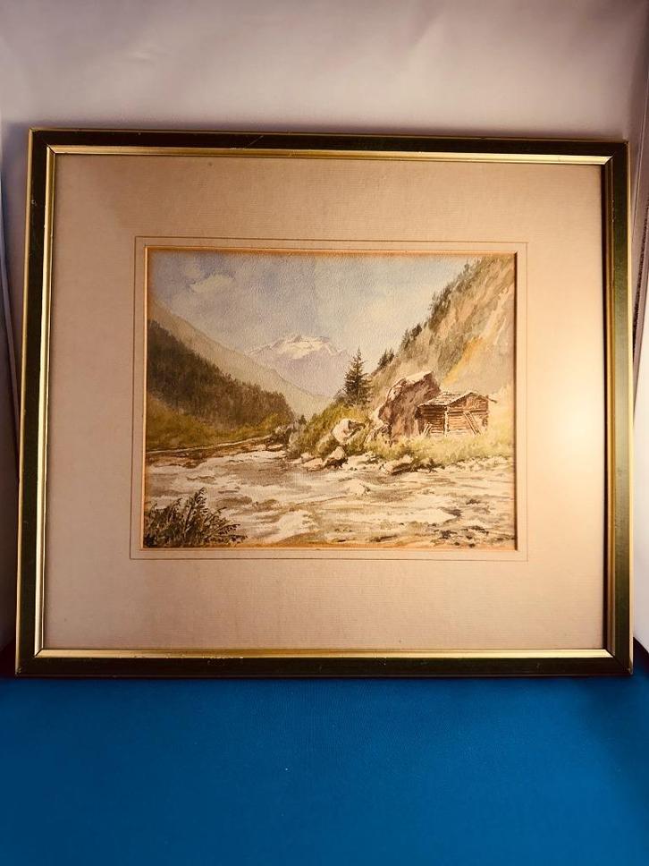 Schilderij. Berggezicht., Antiek en Kunst, Kunst | Schilderijen | Klassiek, Ophalen of Verzenden