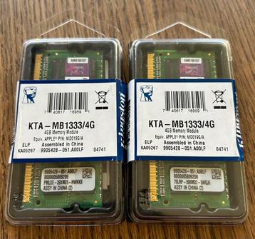 2x Kingston 4gb 1333mhz ddr3 sodimm beschikbaar voor biedingen