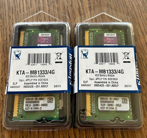 2x Kingston 4gb 1333mhz ddr3 sodimm, Computers en Software, RAM geheugen, Zo goed als nieuw, Laptop, 4 GB, DDR3, Ophalen