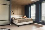 Gestoffeerd tweepersoonsbed kleur creme, Huis en Inrichting, Tweepersoons, Ophalen of Verzenden, Zo goed als nieuw, 180 cm