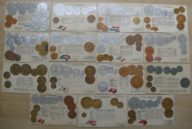 verzameling post - munt - munzen - karte  mit nationalflagge, Verzamelen, Ansichtkaarten | Themakaarten, Gelopen, Voor 1920, Overige thema's