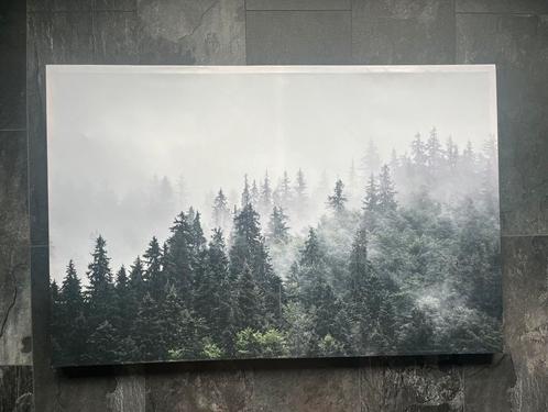 Landschap canvas mistig bos naaldbomen, Antiek en Kunst, Kunst | Schilderijen | Abstract, Ophalen of Verzenden