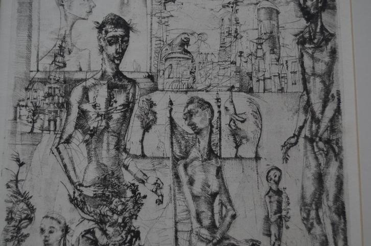 Ets/grafiek uitgemergelde mensen gesig. Jansen + 2 schetsen, Antiek en Kunst, Kunst | Etsen en Gravures, Ophalen of Verzenden