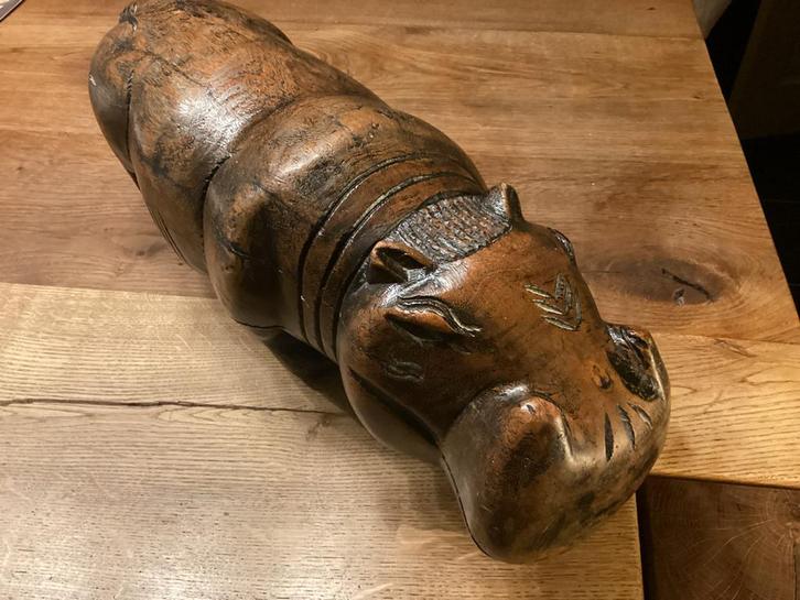 Teakhouten Nijlpaard Beeld, Antiek en Kunst, Kunst | Beelden en Houtsnijwerken, Ophalen of Verzenden