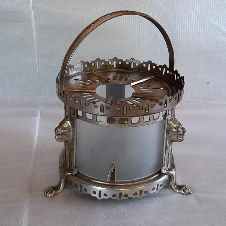 Mooi oud theelicht met glas, incl. brander, Antiek en Kunst, Antiek | Keukenbenodigdheden, Ophalen