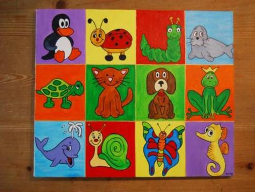 Handgeschilderd: Allemaal beestjes schilderij 40 x 30 cm, Huis en Inrichting, Woonaccessoires | Schilderijen, Tekeningen en Foto's
