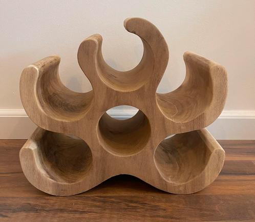 Suar-houten wijnrek - KROON +/- 35cm hoog&breed - 6flessen, Antiek en Kunst, Kunst | Beelden en Houtsnijwerken, Ophalen of Verzenden