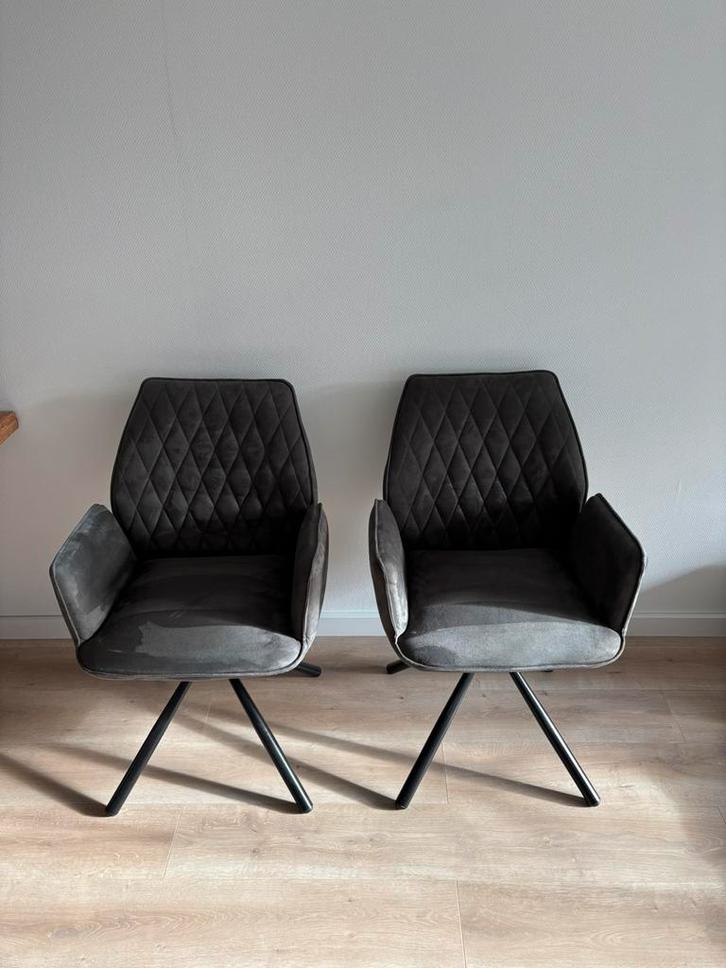 Novan draaibare eetkamerstoelen (4st) antraciet, Huis en Inrichting, Stoelen, Zo goed als nieuw, Vier, Metaal, Stof, Grijs, Ophalen