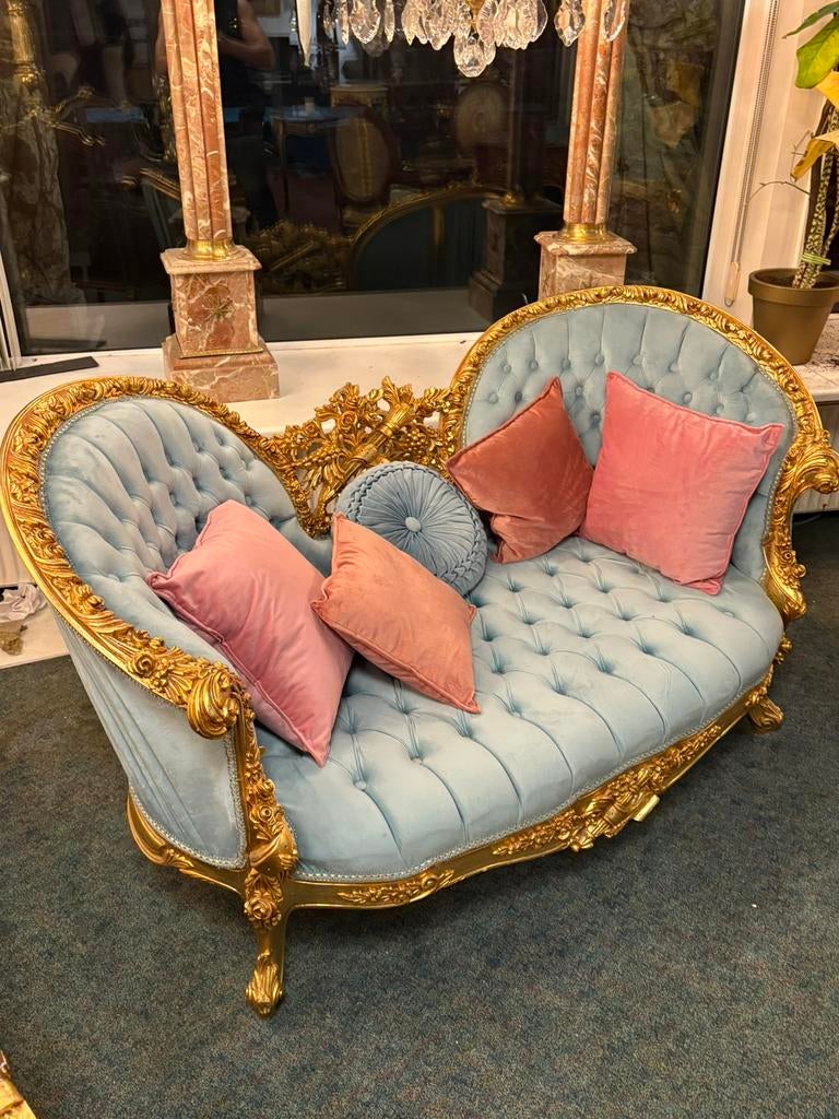 Babyblauw goud love barok bank, Ophalen