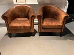 2x Schapenleren fauteuils voor Mancave of Veranda, Gebruikt, Leer, Ophalen of Verzenden, 75 tot 100 cm