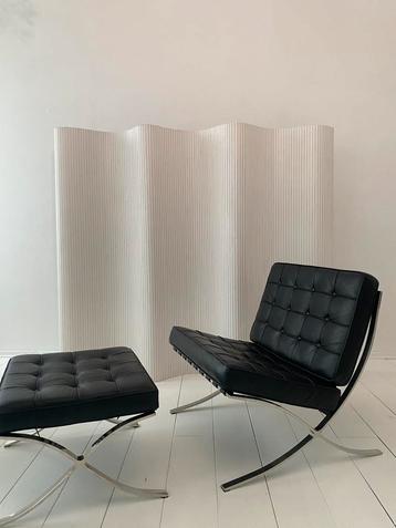 Barcelona lounge chair met voetenkrukje, zwart / chrome  beschikbaar voor biedingen