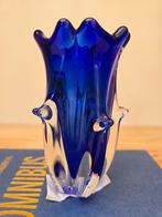 Vintage vaas blauw glas Tsjechoslowakije 1970s, Ophalen of Verzenden