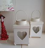 2 witte houten lantaarns voor kaarsjes, Huis en Inrichting, Ophalen of Verzenden, Hout, Minder dan 25 cm