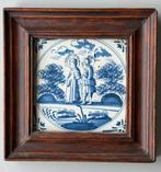 Antieke Delfts blauwe  tegel met bijbels tafereel met lijst., Antiek en Kunst, Antiek | Wandborden en Tegels, Ophalen of Verzenden
