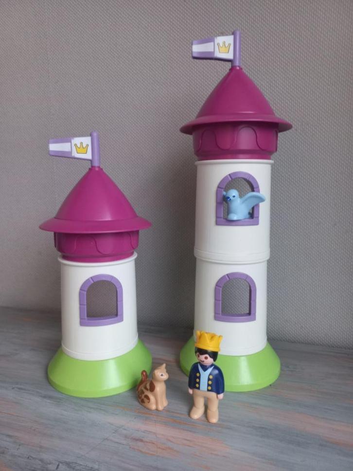 Playmobil 1.2.3. - Kasteeltorens met Prins, Poes en Duif, Kinderen en Baby's, Speelgoed | Playmobil, Zo goed als nieuw, Ophalen of Verzenden