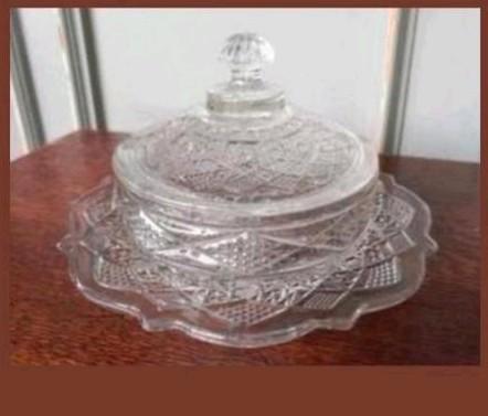 Vintage Kristallen Boterschaal met Deksel, Antiek en Kunst, Antiek | Schalen, Ophalen of Verzenden