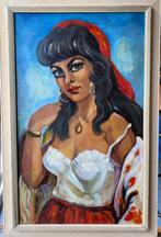 Zigeunermeisje Acryl Schilderij met Lijst, Ophalen of Verzenden