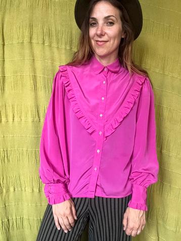 Vintage knalroze roze blouse - jaren 90 - 38/M/medium beschikbaar voor biedingen