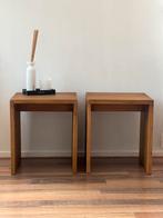 Massief teak houten bijzettafel / bloktafel – strak design, Huis en Inrichting, Ophalen, 50 tot 100 cm, Zo goed als nieuw, 25 tot 50 cm