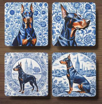Dobermann Delfts Blauw onderzetters met houder beschikbaar voor biedingen