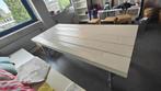 Steigerhouten wit geverfde tafel met steiger-onderstel, Ophalen, Overige materialen, Gebruikt, 100 tot 150 cm
