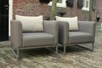 2 luxe fauteuils OUTDOOR textileen stof aluminium taupe, 75 tot 100 cm, Gebruikt, Metaal, 75 tot 100 cm