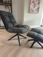 Mooie antraciet draai fauteuil + voetenbankje kerst kado, Ophalen, Zo goed als nieuw, Minder dan 75 cm, 50 tot 75 cm