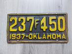 Kentekenplaat 1937 Oklahoma USA Nummerplaat Nummerbord, Verzamelen, Automerken, Motoren en Formule 1, Ophalen of Verzenden, Gebruikt