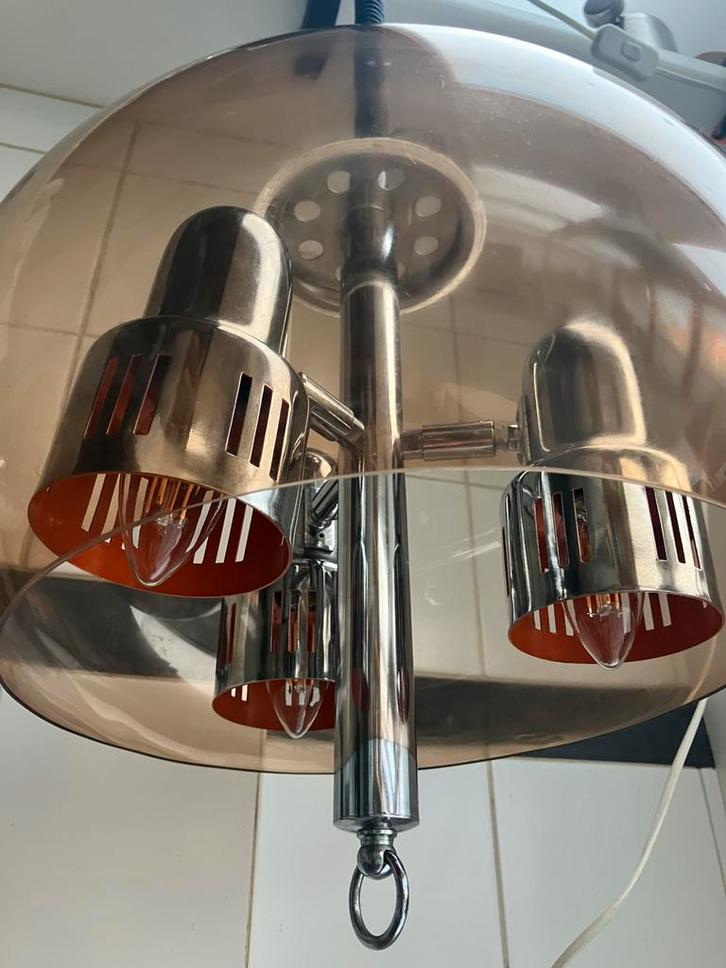 Vintage Space Age hanglamp met Rolly, jaren ‘70, Huis en Inrichting, Lampen | Hanglampen, Gebruikt, 75 cm of meer, Kunststof, Metaal