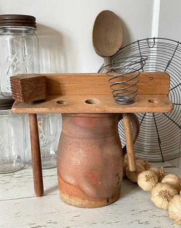 Brocante oud houten pollepel rekje beschikbaar voor biedingen