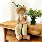 Keramische tuinkabouter met raffiahaar., Ophalen of Verzenden, Gebruikt, Fantasy