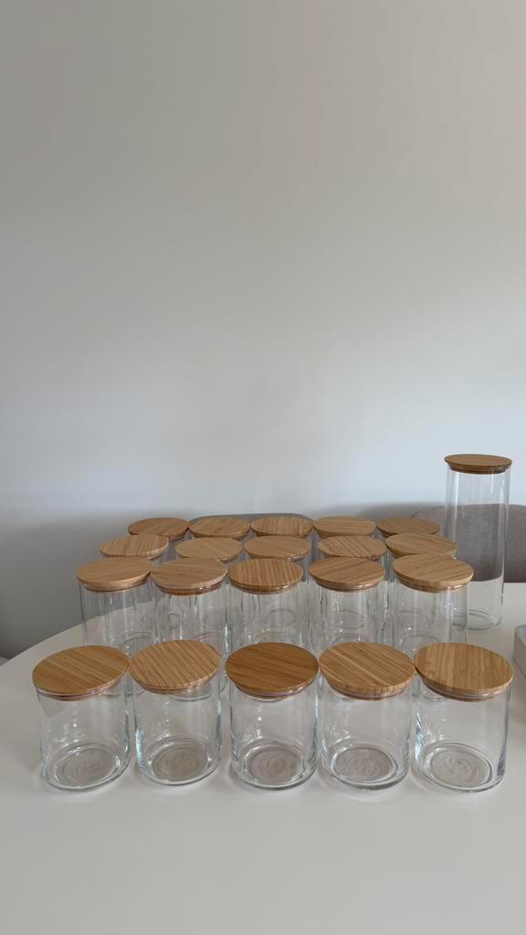 IKEA voorraadpotten met bamboe deksel 21 stuks, Huis en Inrichting, Keuken | Potten en Pannen, Zo goed als nieuw, Pot, Bus of Blik