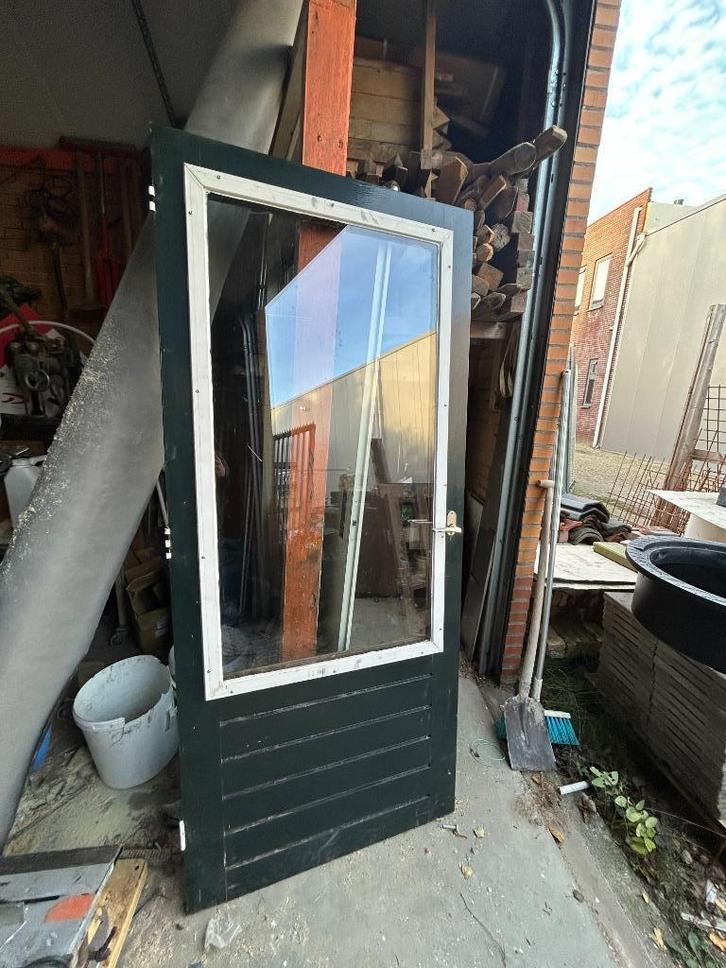 Achterdeur Hardhout met DubbelGlas, Doe-het-zelf en Verbouw, Deuren en Horren, Gebruikt, Buitendeur, 200 tot 215 cm, 80 tot 100 cm