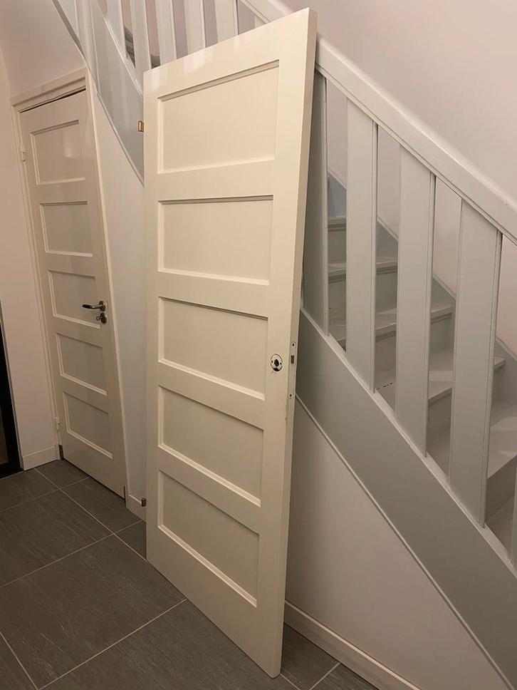 Witte houten binnendeur, origineel uit jaren ‘20 woning, Doe-het-zelf en Verbouw, Deuren en Horren, Gebruikt, Binnendeur, 200 tot 215 cm