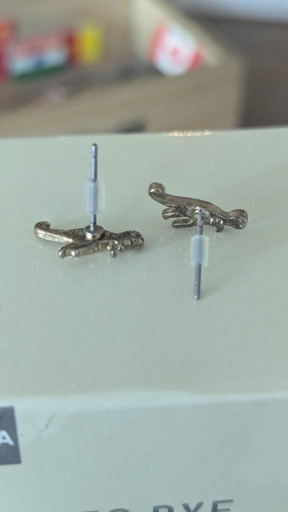 dino oorbel goudkleurig, Sieraden, Tassen en Uiterlijk, Oorbellen, Gebruikt, Knopjes of Stekers, Overige materialen, Goud, Ophalen of Verzenden
