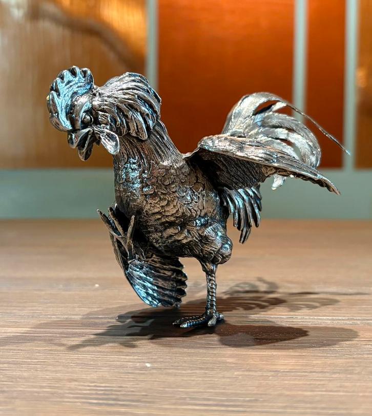 Prachtig uitgevoerd tafelstuk Zilveren Haan, Antiek en Kunst, Antiek | Goud en Zilver, Zilver, Verzenden